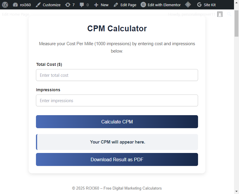 CPM CALCULATOR: Cost Per Mile calculator interface