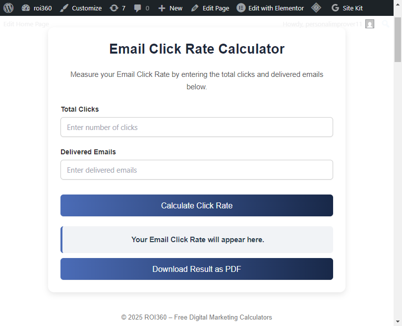 Email Click Rate Calculator interface