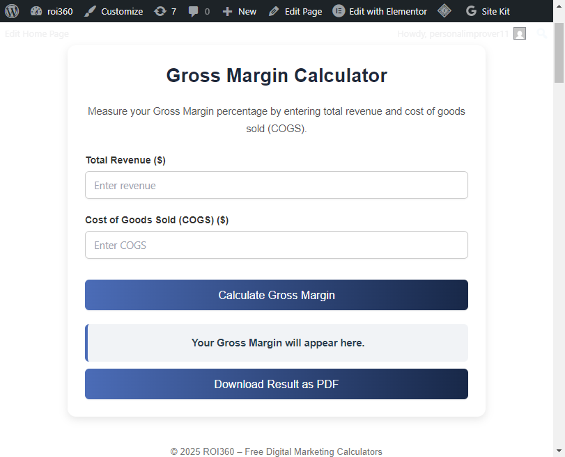 Gross Margin Calculator interface