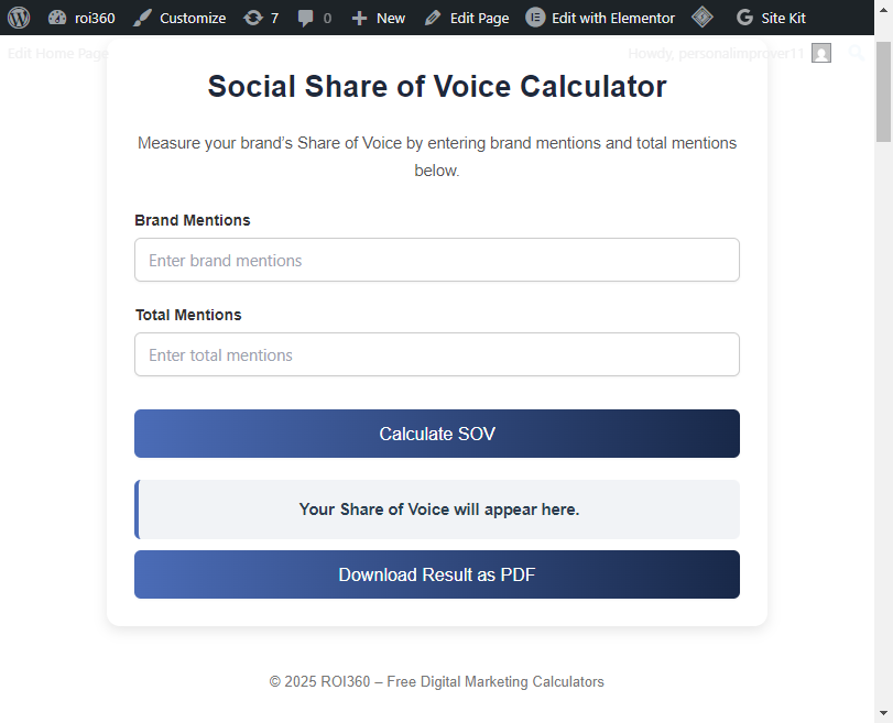 SOV Calculator interface